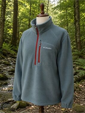 Columbia Fleece Pullover – Teal/Gray with Red Zippers